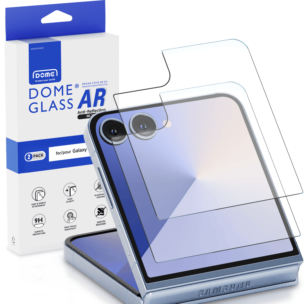 DOME GLASS Whitestone 2PACK EZ GLASS AR for Samsung Galaxy Z Flip 7 [Super Anti-Reflection], Full Coverage [Easy Install] Tempered Glass Screen Protector [2pack]