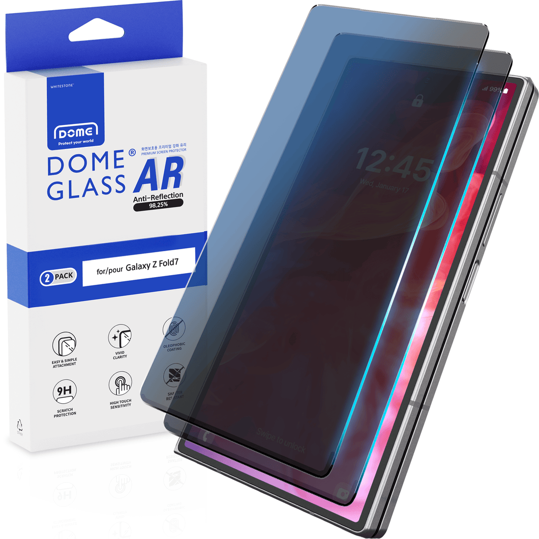 DOME GLASS Whitestone 2PACK EZ GLASS AR/Privacy for Samsung Galaxy Z Fold 7 [Super Anti-Reflection & Anti-Spy], Full Coverage [Easy Install] Private Tempered Glass Screen Protector [2pack]