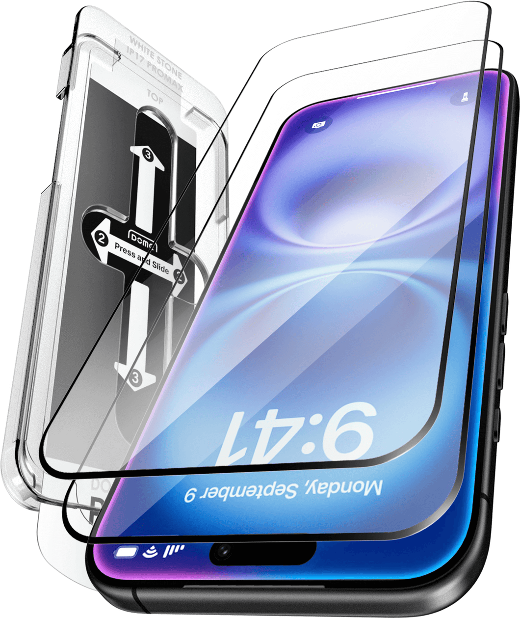 DOME GLASS Whitestone 2PACK EZ GLASS AR for iPhone 17 Series [Super Anti-Reflection], Full Coverage [Easy Install] Tempered Glass Screen Protector [2pack]
