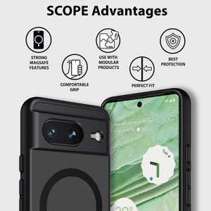 [Whitestone] Scope Case for Google Pixel 8 (2023), Flexible Silicone Black TPU Case, Compatible with Magsafe Wireless Charging - Solid Black