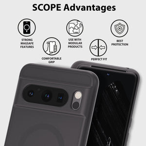 [Whitestone] Scope Case for Google Pixel 8 Pro (2023), Flexible Silicone Black TPU Case, Compatible with Magsafe Wireless Charging - Solid Black/Clear White