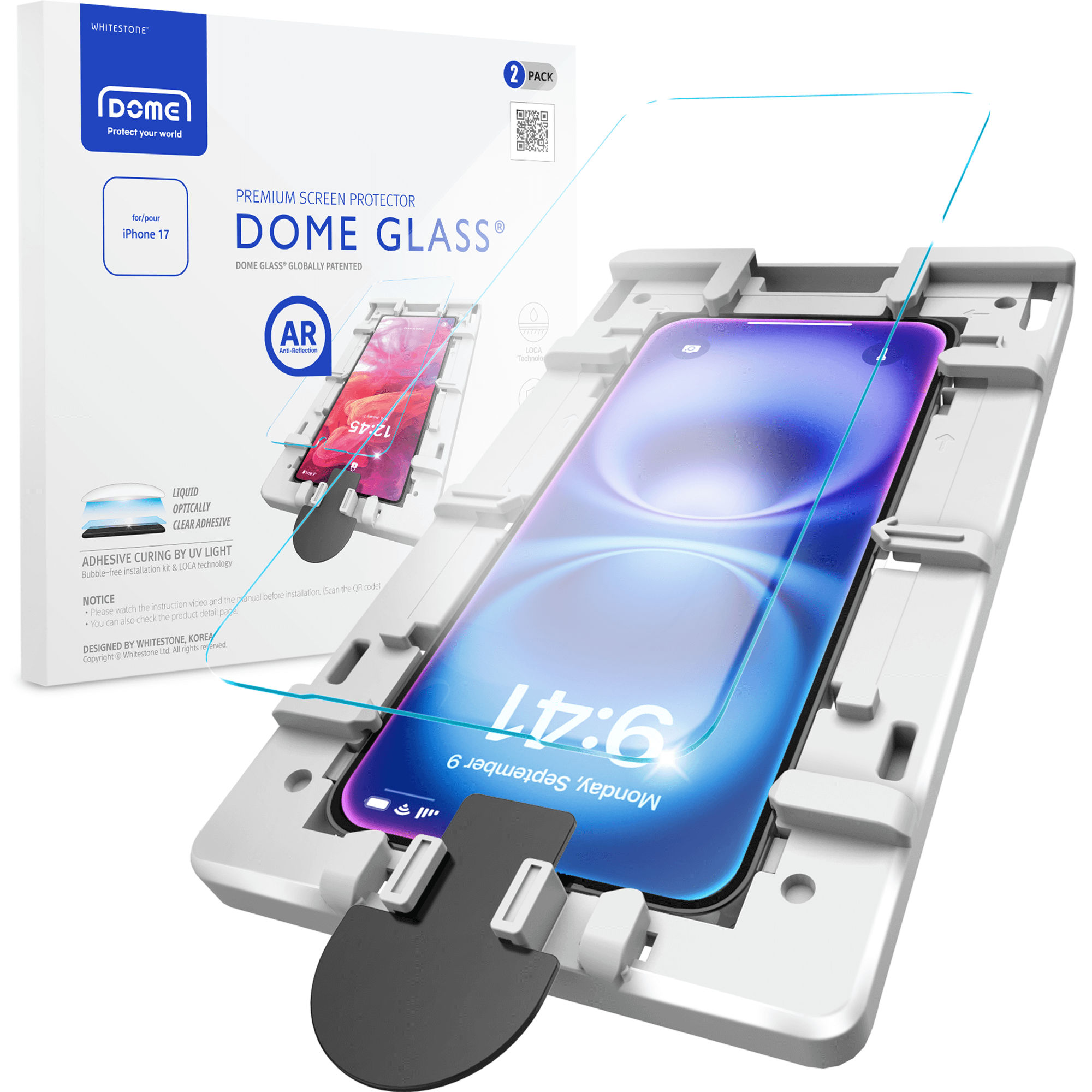 DOME GLASS Whitestone for iPhone 17 Series [Perfect Full Coverage] Tempered  Glass Screen Protector with a technical patent [2Pack]