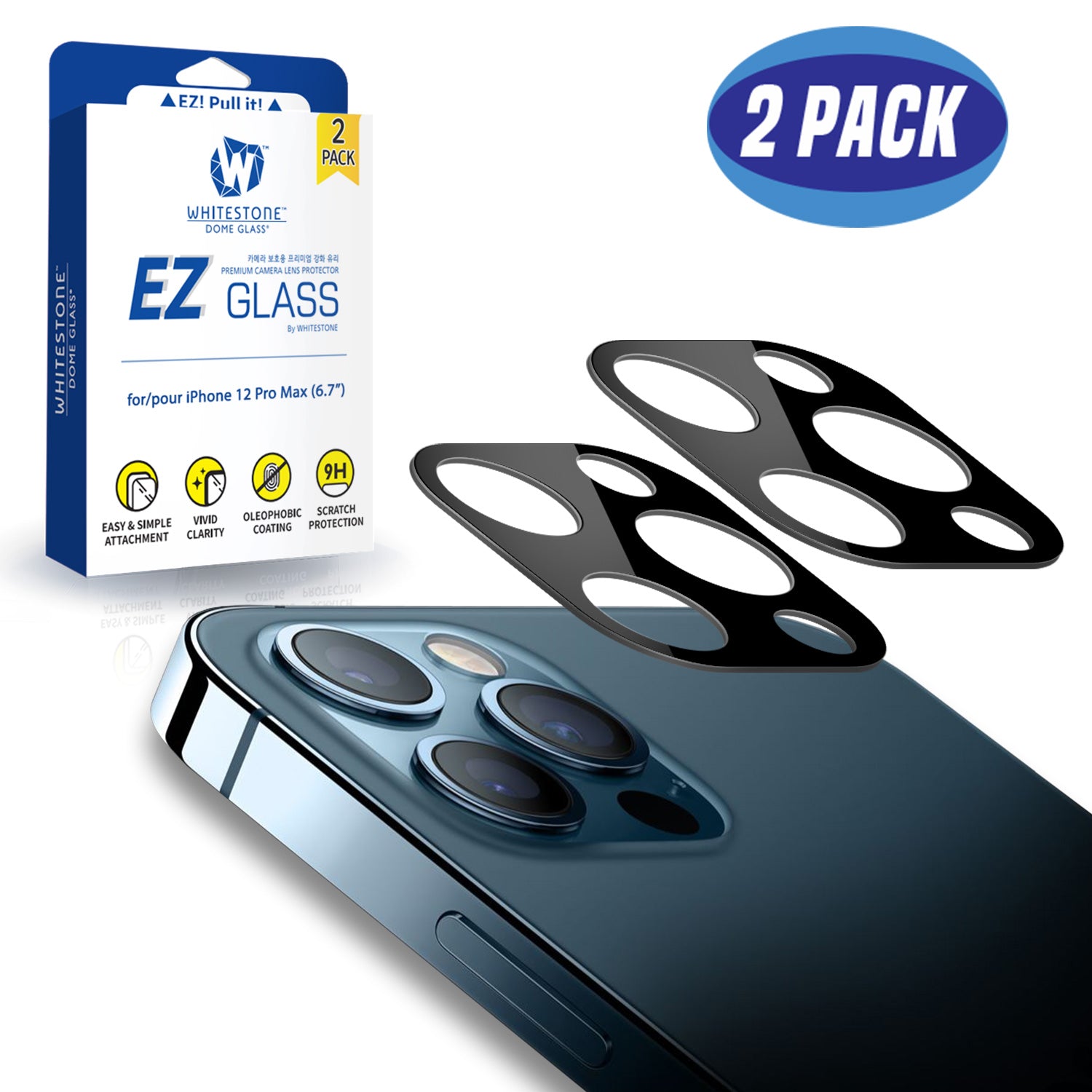 Whitestone EZ iPhone 12 Pro Max Camera Protector Pack