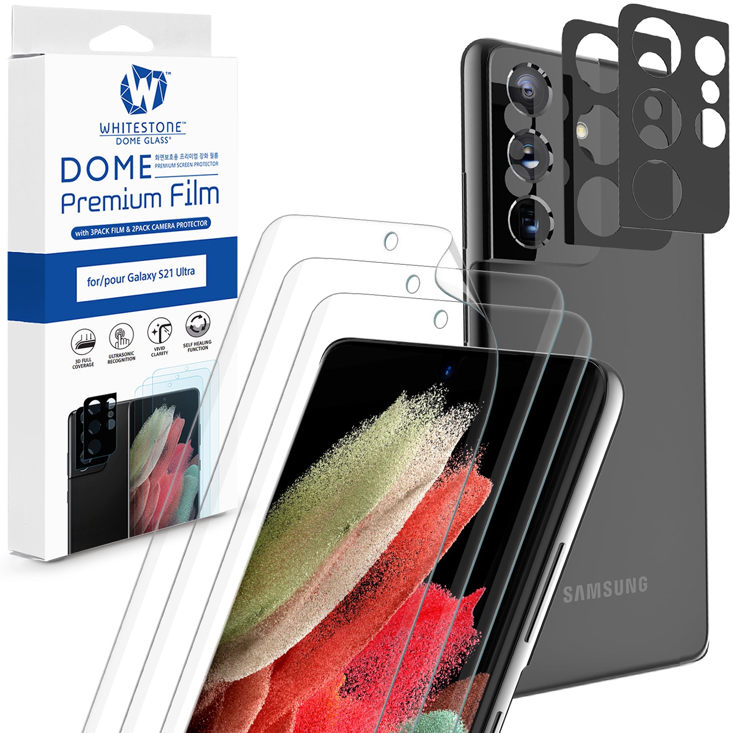 [Dome Premium Film] Galaxy S21 Ultra EPU Film Screen Protector with Glass  Camera Protector 5PACK
