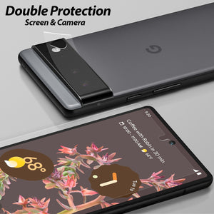 [Dome Glass] Google Pixel 6 Tempered Glass Screen Protector [Liquid Dispersion Tech] With Camera Film Protector - 2 Pack of Glass