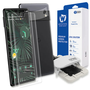 [Dome Glass] Google Pixel 6 Pro Tempered Glass Screen Protector [Liquid Dispersion Tech] With Camera Film Protector - 2 Pack of Glass